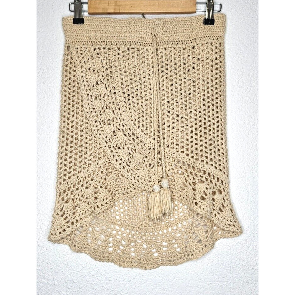Surf Gypsy Womens Mini Skirt Medium Tan Crochet Cover Up High Low Beach Boho